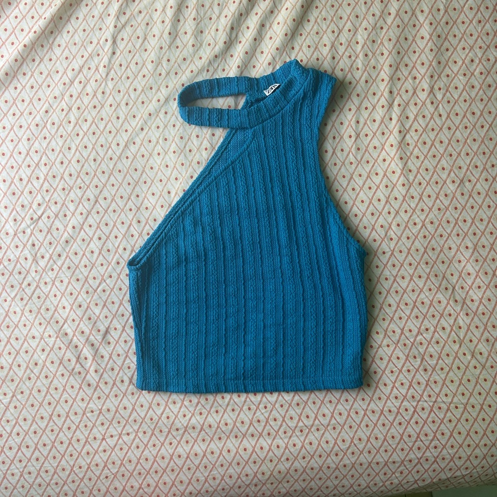 Zara Teal Ribbed Halter Top